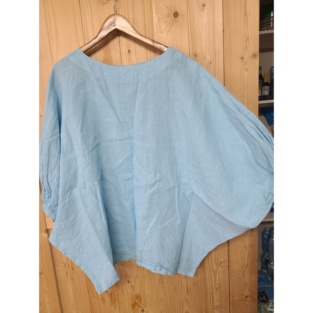 Bryn Walker Linen Top Women OS Light Blue Lagenlook Dolman Sleeve - Picture 2 of 6
